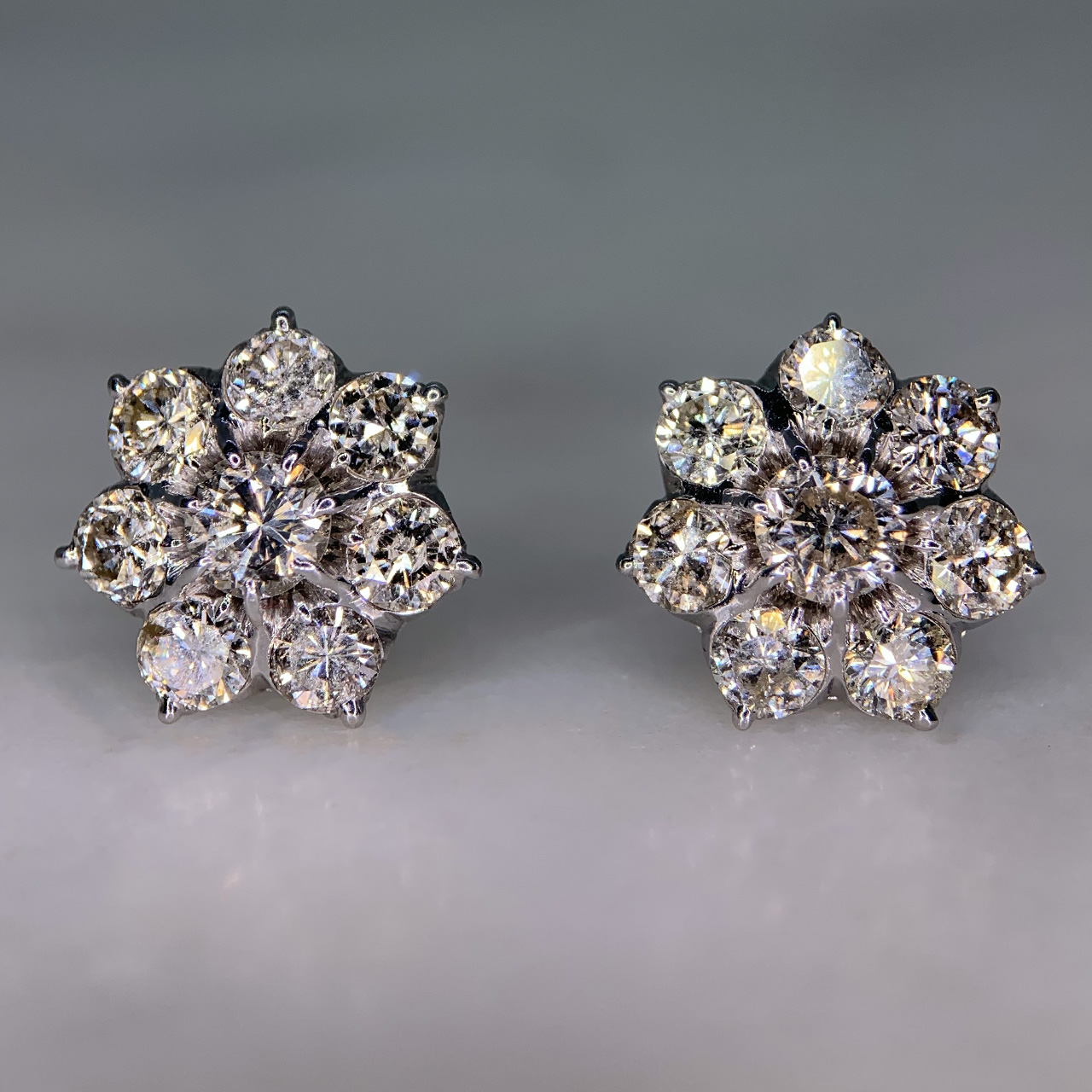 3.0carat Diamond Flower Cluster Earrings - Chique to Antique Jewellery