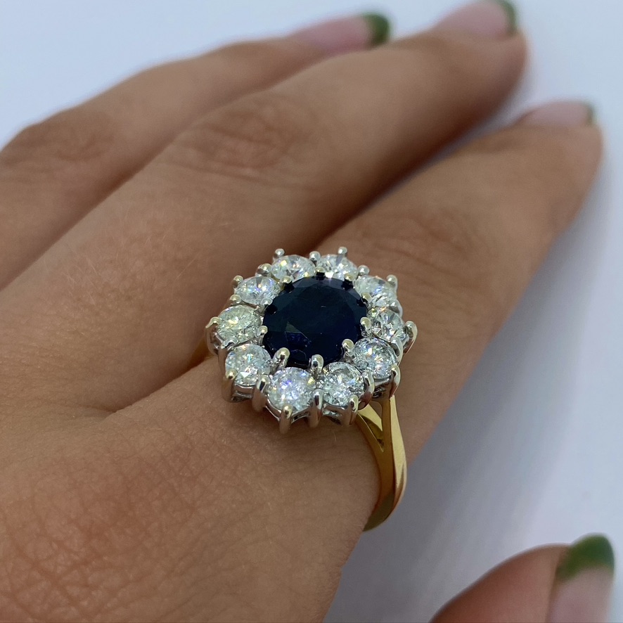us 7 2ct-LOOK oval sapphire claster ring uk size N 