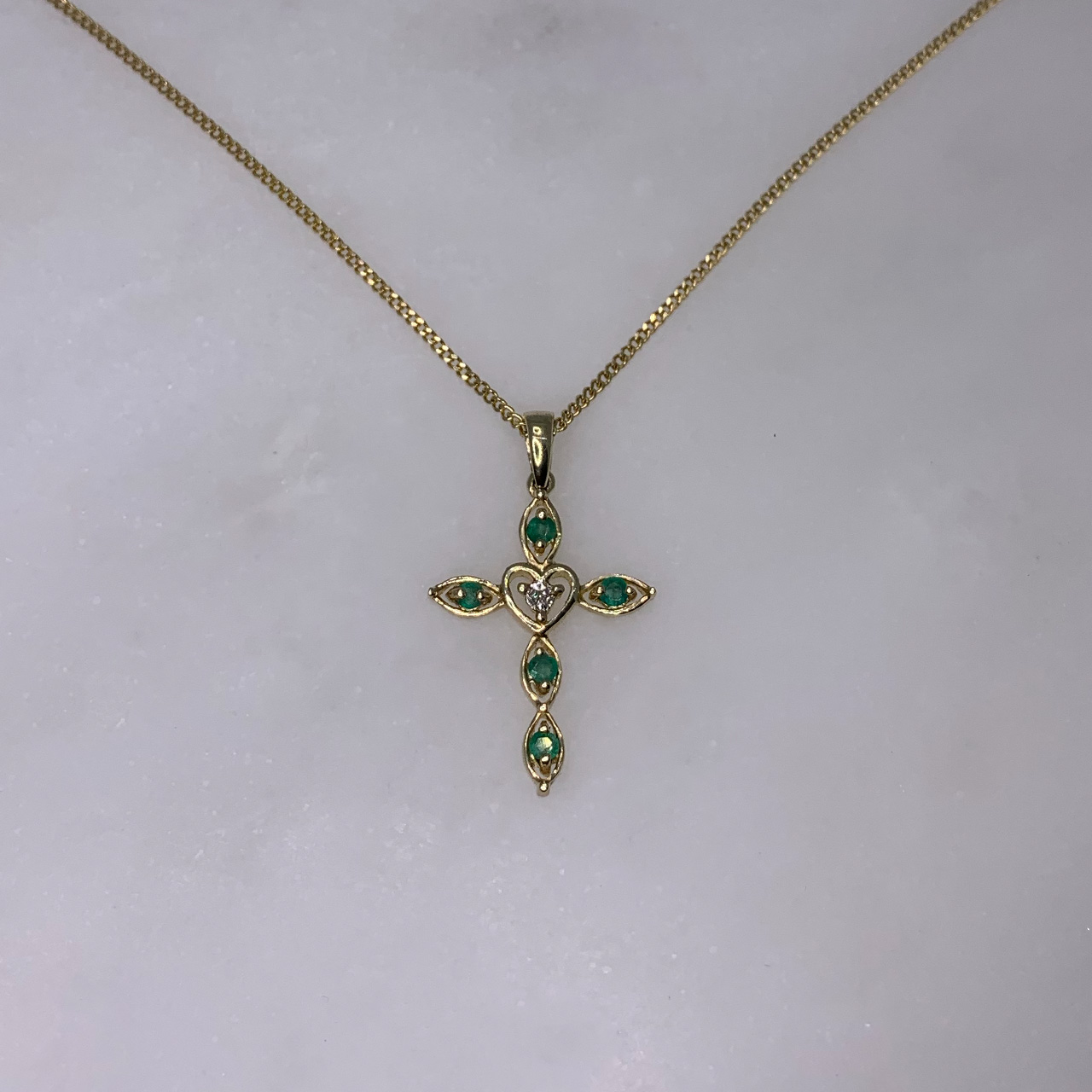 Emerald and Diamond Heart centred Crucifix Pendent